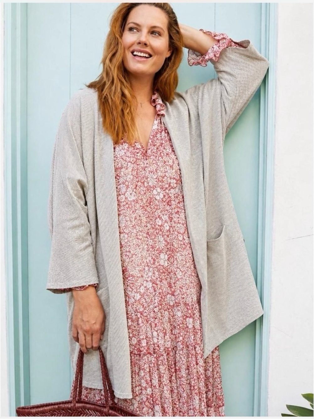 ANTHROPOLOGIE DONNI. Coastal Grandma Ribbed Open Long Cardigan Duster Size OSFA